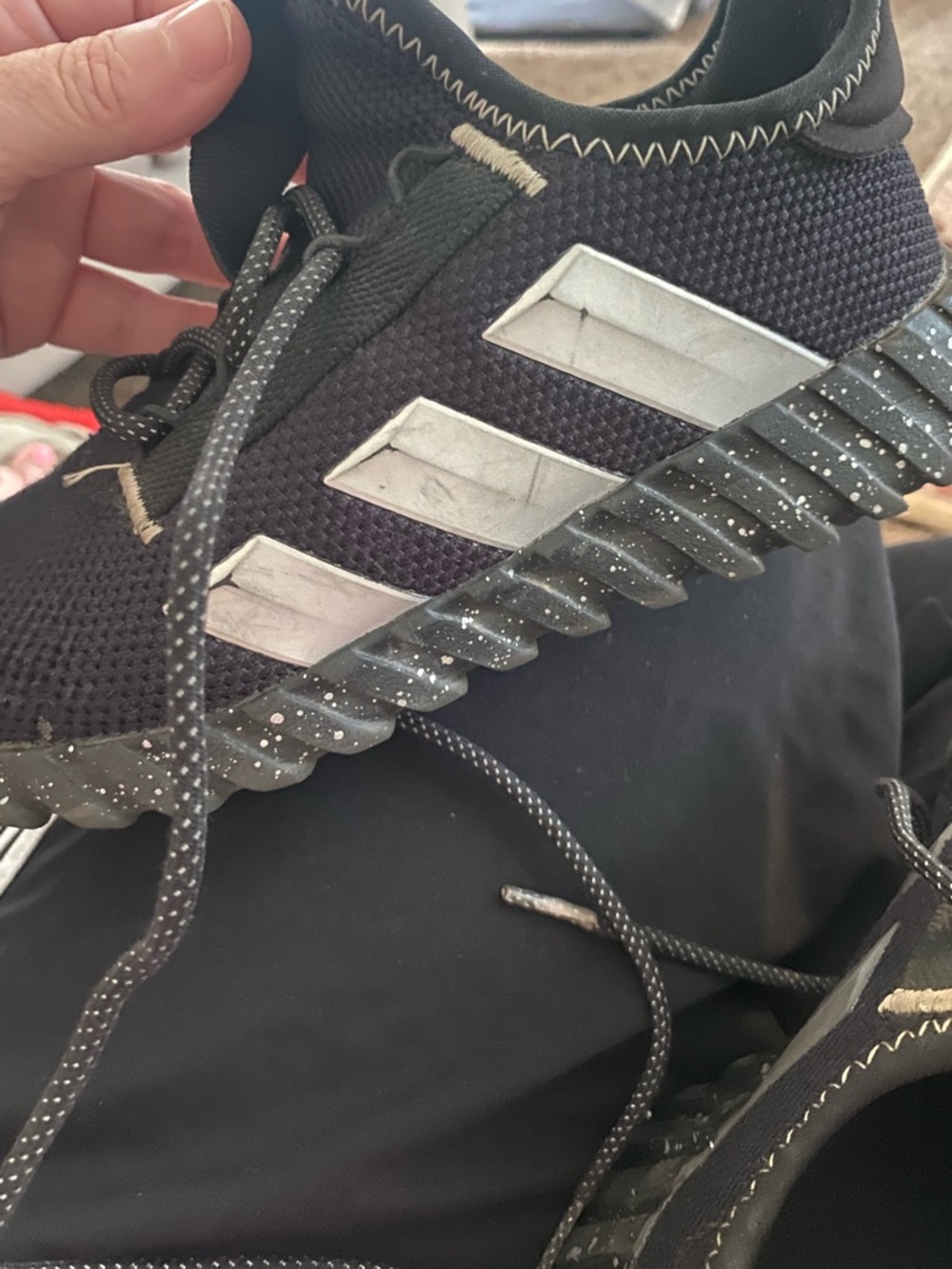 adidas Kids Black Sneakers with White Stripes and Gold Logo youth 5 big boys - Picture 2 of 3